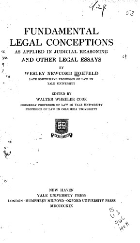 Fundamental legal conceptions, as applied in judicial reasoning (A Yale paperbound)