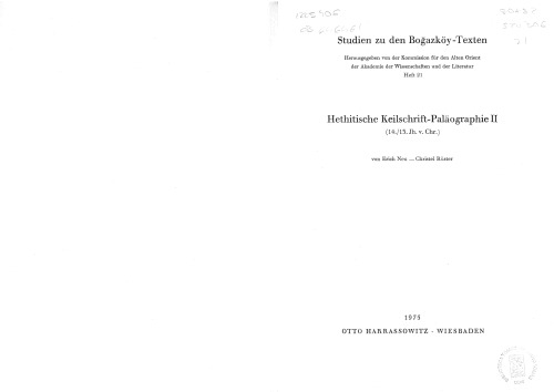 Hethitische Keilschrift-Palaographie II: (14. 13. Jh. v. Chr.) (Studien zu den Bogazkoy-Texten) (German Edition)