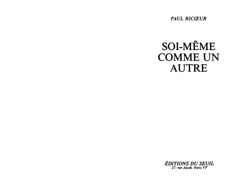 Soi-Meme Comme Un Autre