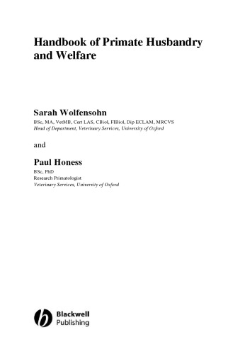 Handbook of Primate Husbandry and Welfare