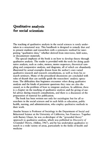 Qualitative Analysis for Social Scientists