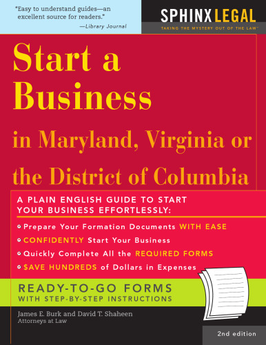 'Start a Business in Maryland, Virginia, or the District of Columbia, 2E' (Start a Business in Maryland, Virginia, or the District of Columbia)