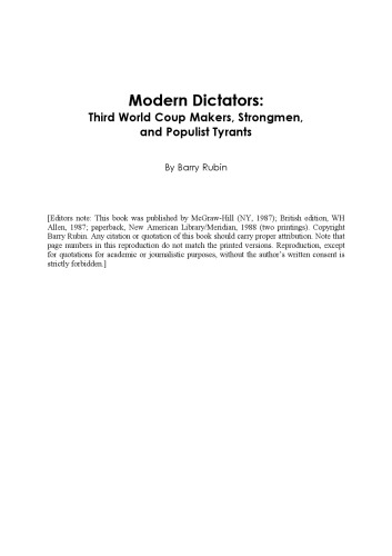 Modern Dictators: Third World Coup Makers, Strongmen, and Populist Tyrants, 1987-03