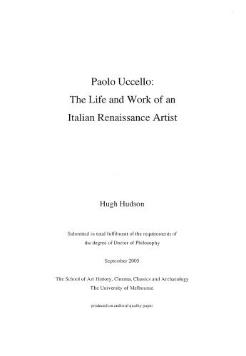 Paolo Uccello: The Life and Work of an Italian Renaissance Artist (PhD dissertation)