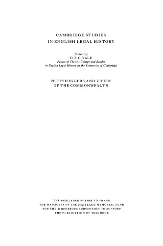 Pettyfoggers and Vipers of the Commonwealth: The ’Lower Branch’ of the Legal Profession in Early Modern England