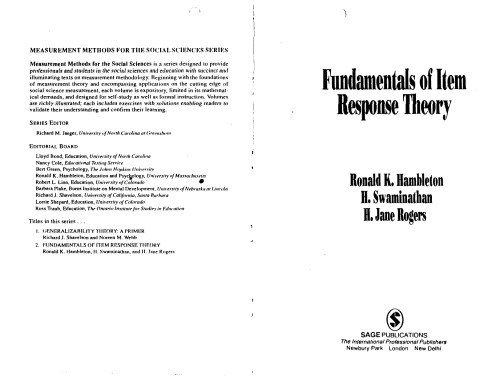 Fundamentals of Item Response Theory (Measurement Methods for the Social Science)