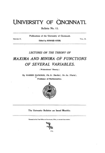 Lectures on theory of maxima and minima of functions of several variables