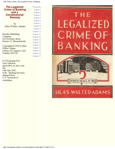 The Legalized Crime of Banking and a Constitutional Remedy