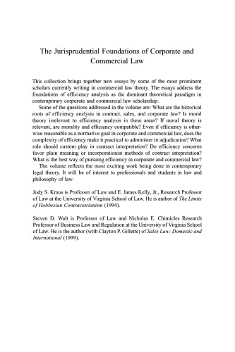 The Jurisprudential Foundations of Corporate and Commercial Law