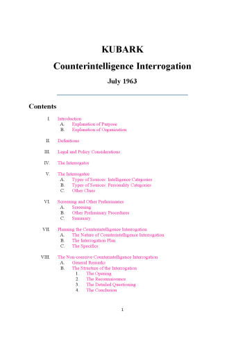 KUBARK: Counterintelligence Interrogation