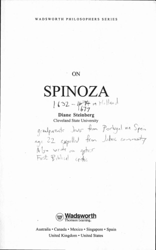 On Spinoza (Wadsworth Philosophers Series)