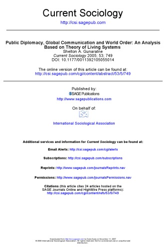 Public Diplomacy, Global Communication and World Order:An Analysis Based on Theory of  Living Systems