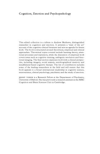 Cognition, Emotion and Psychopathology: Theoretical, Empirical and Clinical Directions