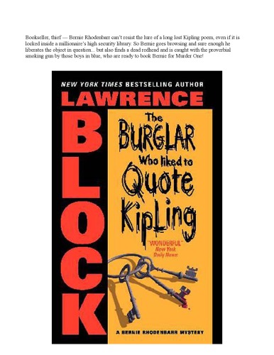 The Burglar Who Liked to Quote Kipling  (Bernie Rhodenbarr Mysteries)