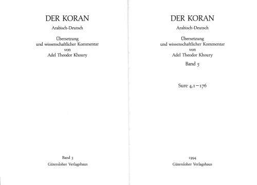 Der Koran,  Bd.5, Sure 4,1-176