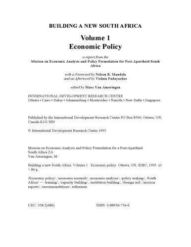 Building a New South Africa: Volume 1 (Economic Policy)