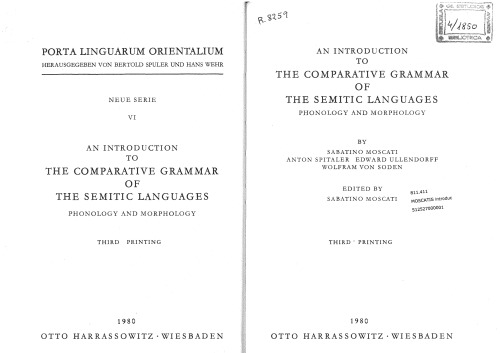 An Introduction to the Comparative Grammar of the Semitic Languages: Phonology and Morphology (Porta Linguarum Orientalium)