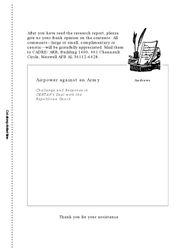 Airpower Against an Army: Challenge and Response in CENTAF's Duel with the Republican Guard