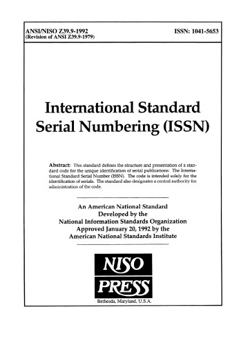 International Standard Serial Numbering ISSN (National Information Standards Series)   Libraries   Information Resources