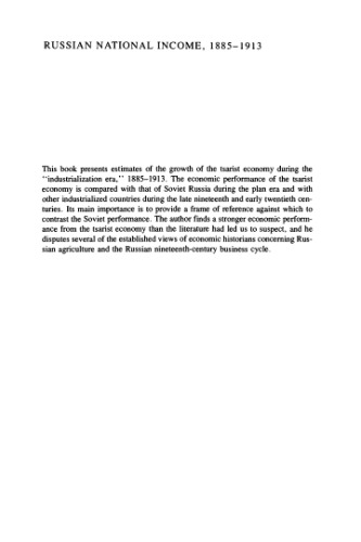 Russian National Income, 1885-1913