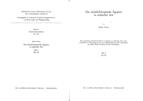 Das christlich-koptische Agypten in arabischer Zeit (Teil 2: D-F): Eine Sammlung christlicher Satten in Agypten in arabischer Zeit, unter Ausschlua von ... VORDEREN ORIENTS (TAVO) B) (German Edition)