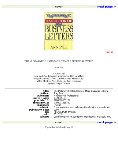 The McGraw-Hill Handbook of More Business Letters