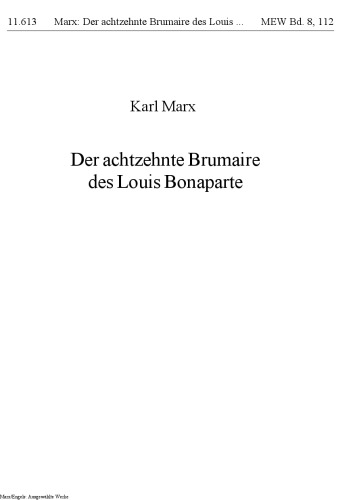 Der 18. Brumaire des Louis Bonaparte