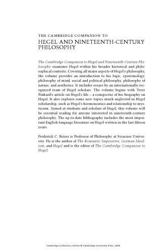 The Cambridge Companion to Hegel and Nineteenth-Century Philosophy (Cambridge Companions to Philosophy)