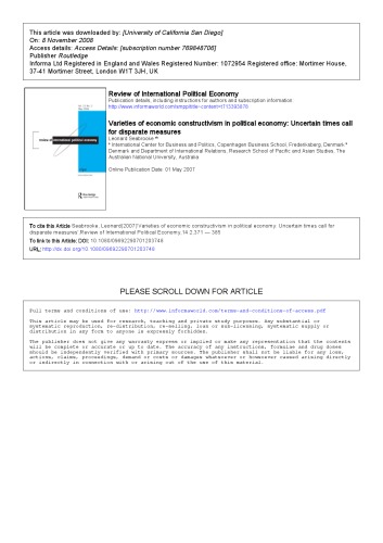 Varieties of Economic Constructivism in political economy: Uncertain times call of disparate measures