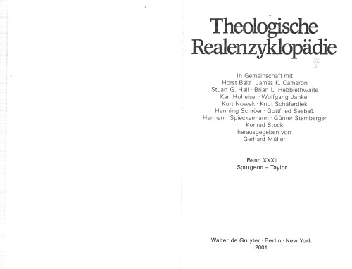 Theologische Realenzyklopädie, Band 32: Spurgeon - Taylor