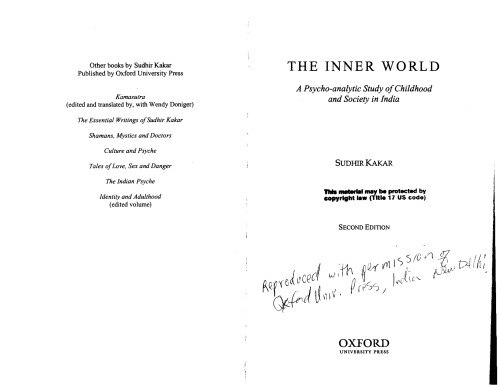 The Inner World: A Psychoanalytic Study of Hindu Childhood and Society (Oxford India Paperbacks)