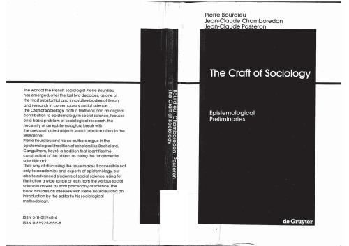 Craft of Sociology: Epistemological Preliminaries