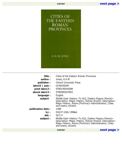 The Cities of the Eastern Roman Provinces (Oxford University Press Academic Monograph Reprints)