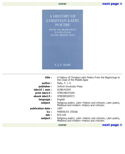 A History of Christian-Latin Poetry (Oxford University Press Academic Monograph Reprints)