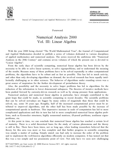 Numerical Analysis 2000 : Linear Algebra - Linear Systems and Eigenvalues (Numerical Analysis 2000)