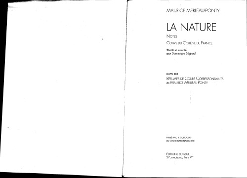 La nature: Notes, cours du College de France (Traces ecrites)