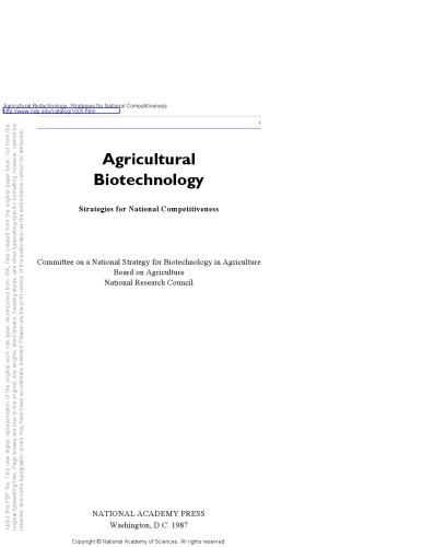 Agricultural Biotechnology: Strategies for National Competitiveness