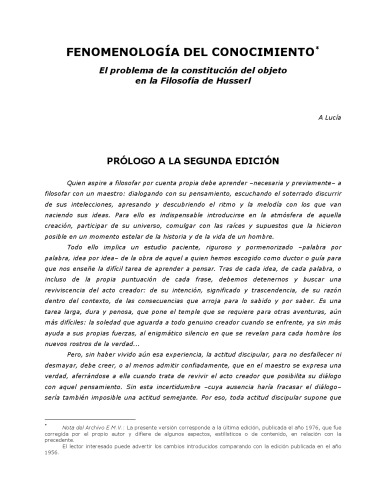 Fenomenología del Conocimiento : El Problema de la Constitución del Objeto en la Filosofía de Husserl (Spanish Edition)