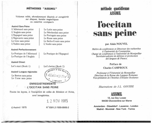 L'Occitan sans peine (Methode quotidienne Assimil) (French Edition)