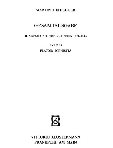 Platon: Sophistes (Wintersemester 1924/25)