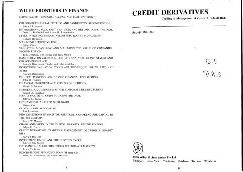 Credit Derivatives: Trading & Management of Credit & Default Risk (Wiley Frontiers in Finance)