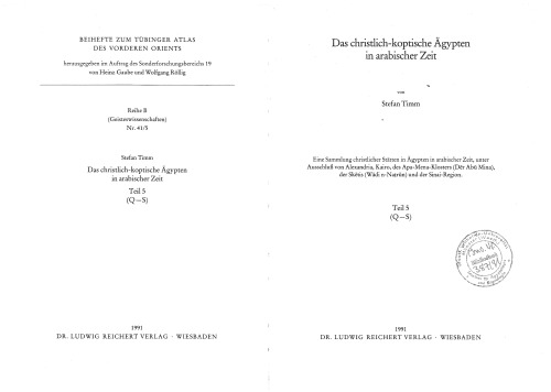 Das christlich-koptische Agypten in arabischer Zeit (Teil 5: Q-S): Eine Sammlung christlicher Statten in Agypten in arabischre Zeit, unter Ausschluss von ... VORDEREN ORIENTS (TAVO) B) (German Edition)