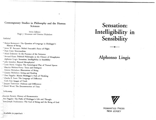 Sensation: Intelligibility in Sensibility (Contemporary Studies in Philosophy and the Human Sciences)