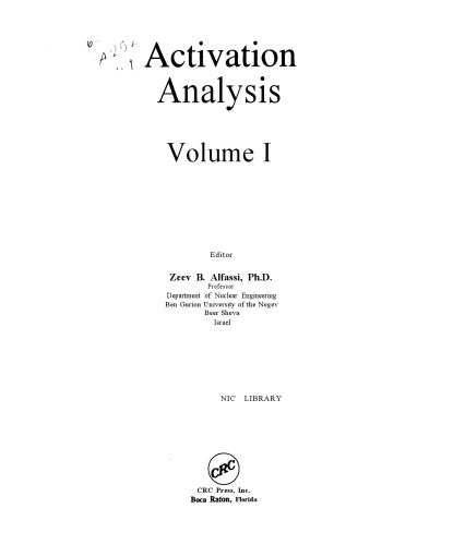 Activation Analysis, Volume I