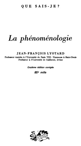 La phénoménologie (Que sais-je?)