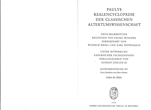 Pauly, August Fr.; Wissowa, Georg, Bd.15 : Acilius - Zoilos: Supplementbd XV