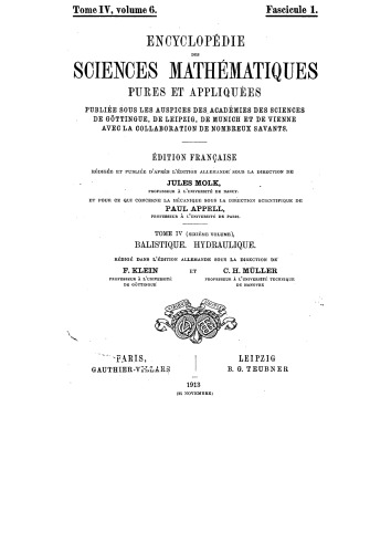 Encyclopédie des sciences mathématiques, tome IV-volume 6