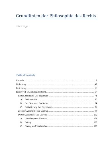 Grundlinien der Philosophie des Rechts oder Naturrecht und Staatswissenschaft im Grundrisse