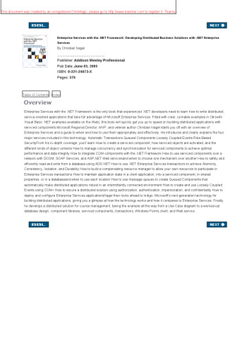 Enterprise services with the .NET Framework: developing distributed business solutions with .NET  Enterprise Services