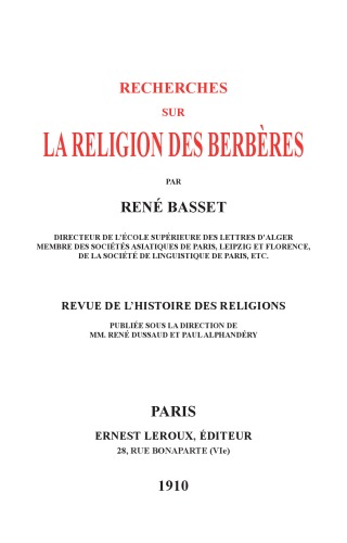 Recherches sur la religion des Berbères